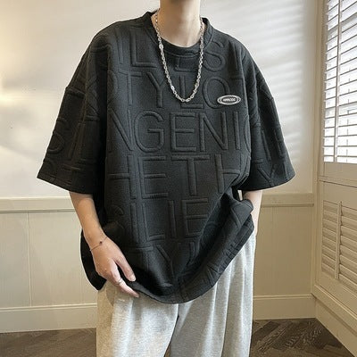 Summer Three-dimensional Letter Men's Short Sleeve Retro Loose