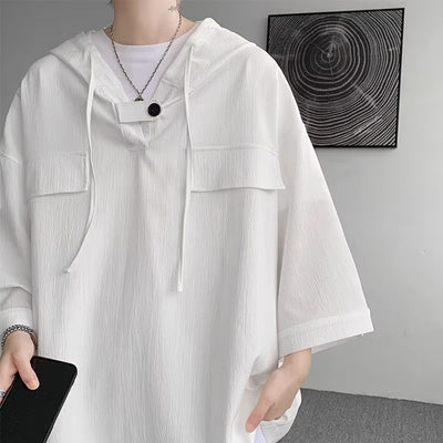 Summer Menswear Hooded Short Sleeve T-shirt Men's Plus Size Half Sleeve